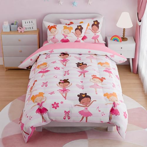Image of SANDJEST Ballet Twin Bedding Sets for Girls, Ultra Soft Microfiber Comforter Set with 3-Pieces, Comforters Kids Bed Set for Children Teen Tween Bedroom Decor