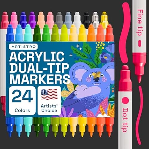 ARTISTRO 24 Acrylic Paint Pens, Acrylic Paint Markers, Fabric Markers for Textile, Canvas, Rock, Glass, Wood, Paper, Pumpkin, DIY, Paint Markers for Kids and Adults (Dual Tip Dot + Fine, 24) Cover