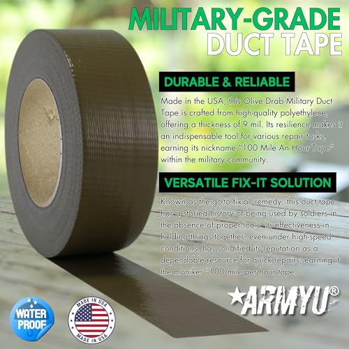 ARMYU Olive Drab Military Duct Tape AKA 100 Mile an Hour Tape, 9 mil Thick, 2