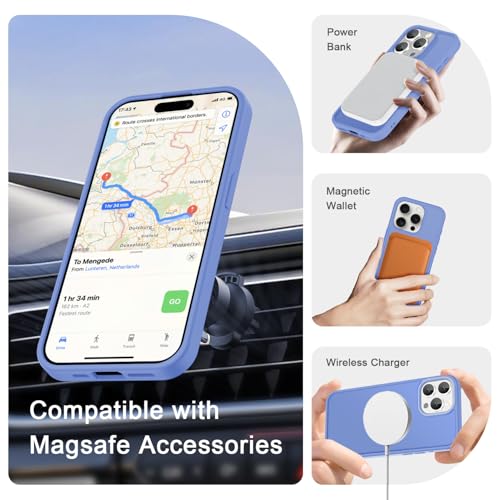 Image of YENAPOON for iPhone 15 Pro Case, Matte Magnetic Phone Cover [with 1 Screen Protector] [Support for MagSafe] [Shockproof Military Grade Protection] Translucent Frosted Back, Purple