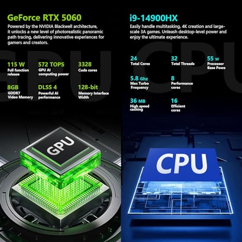 Image of Thunderobot Radiant 16 i9 5060 2.5K Gaming Laptop, 16 inch QHD+ up to 300Hz 2.5K Display, Core i9-14900HX, GeForce RTX 5060, 64GB DDR5 RAM, 4TB SSD, RGB Backlit Keyboard, Wi-Fi 6, Win 11 Home, Black