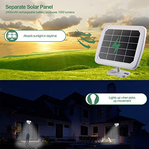 Solar Security Lights Outdoor, LED Solar Motion Sensor Light , GLORIOUS-LITE Rechargeable 1000lm Flood Light, 2400mAh Battery, 5500K, IP65 Waterproof for Garage, Yard, Porch, Entryways - White