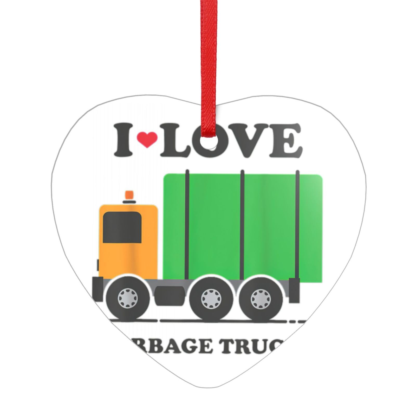 Jejea Heart Shape I Love Garbage Trucks Print Round Heart Acrylic Christmas Ornament Holiday Keepsake Pendant For Xmas Tree Decor