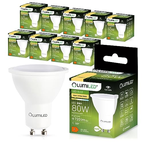 Lumiled GU10 LED Lampe 8W 720lm 3000K Warmweiß Strahler Spot Reflektorlampen Reflektor 120° Abstrahlwinkel ersetzt 80W Leuchtmittel Energiesparlampe 10 Stück