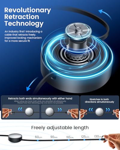 Image of CAFELE Retractable Charging Cable, 100W USB C Fast Charger Cable 3 in 1 with [30-130cm] Adjustable Length, Multi-Port Cord for Laptop, Phone, Car, Travel - PD3.1 /QC5.0（Grey）