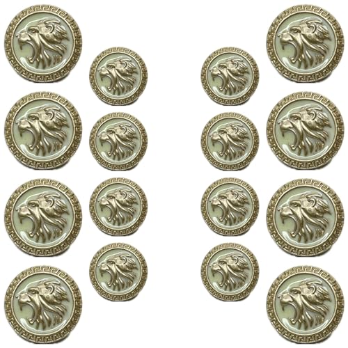 Image of Abs Golden 3D Lion Head Shank Button Embedded Enameled Lucite Round Abs Button for Blazer Suits Coat Bandhgala DIY Art & Crafts (Pack of 16 (8 Big + 8 Small), Off-White Lucite)