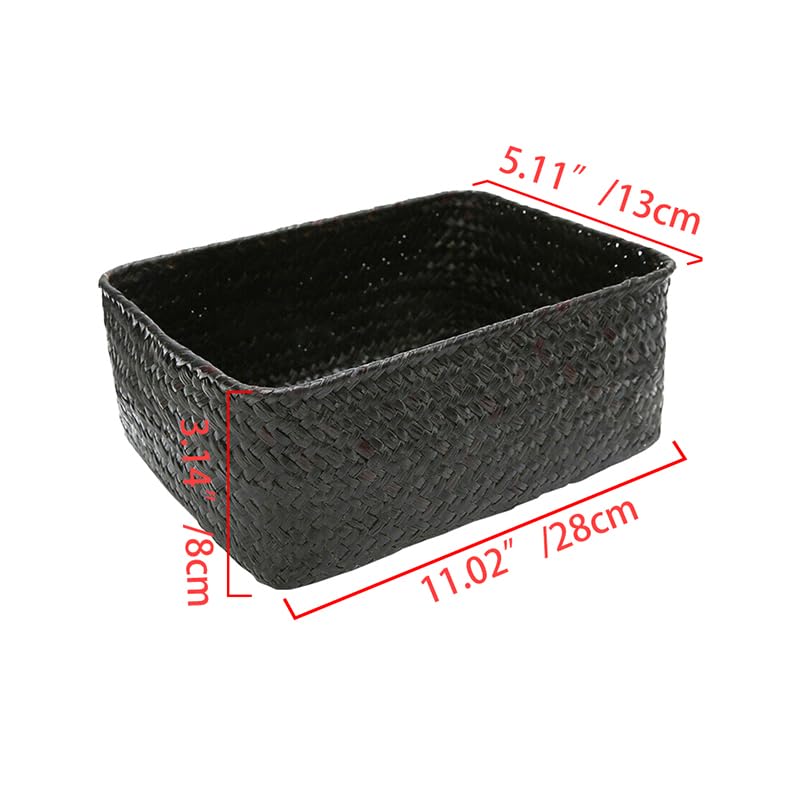 Cesta de almacenamiento de ratán negro tejida, rectangular, para estantes de cocina, baño, elegante y funcional, contenedor decorativo (S)