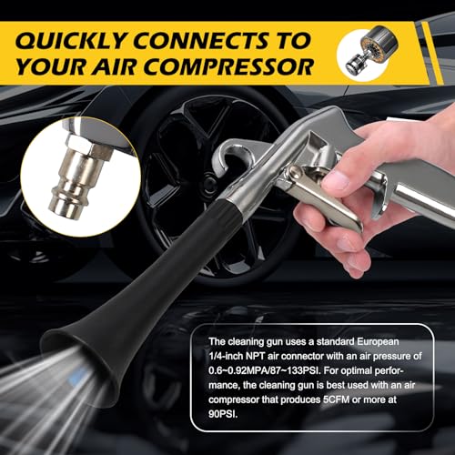 TIHOOK Dry Blow Cleaning Gun, Air Blow Gun, Blow Gun Compressed, Rubber Hose, High Pressure Air Blow Guns for Car - Image 4