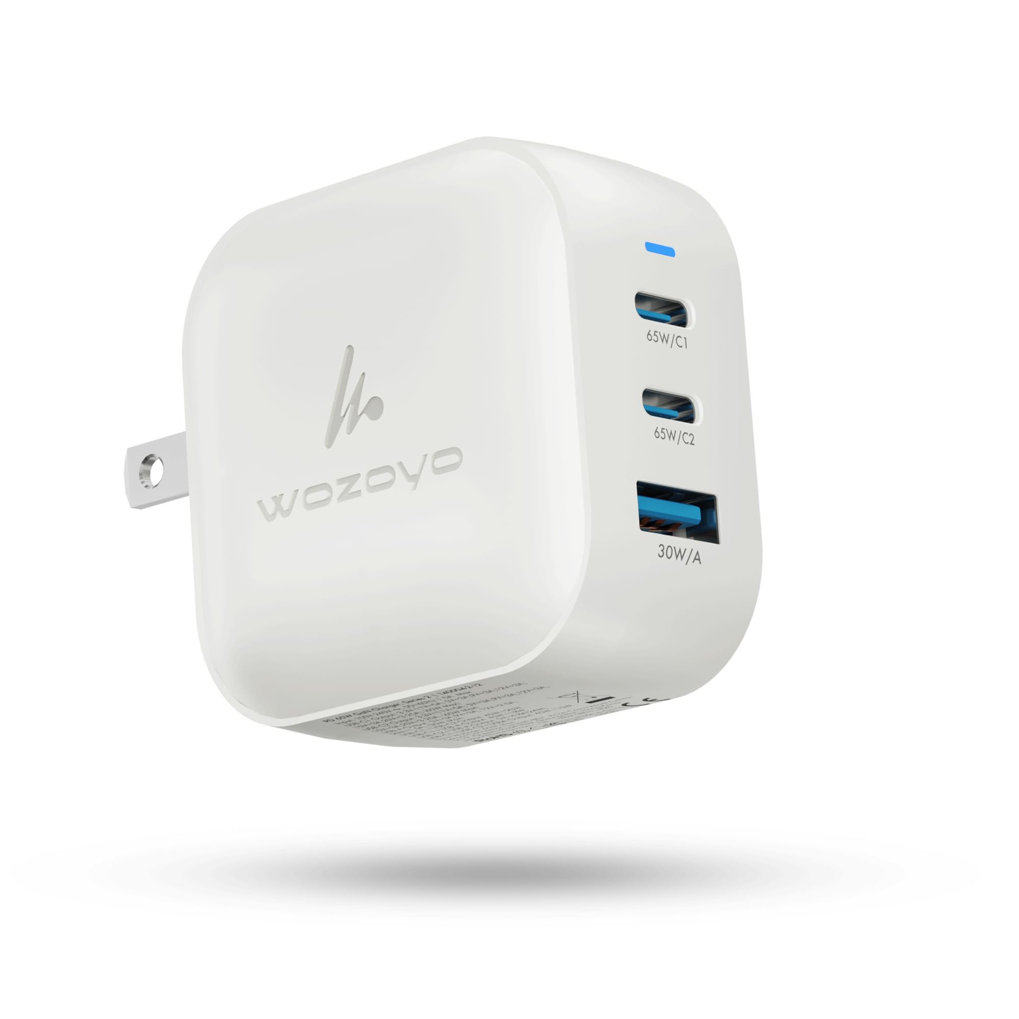 Wozoyo 65W GaN Charger, Wozoyo 2XType-C & USB-A Superfast 2.0 Charging, Compatible for iPhone 17/16/16 Pro Max/15 Series/iPad Pro, Smartphones, Tablets and More, PD/PPS/QC 3.0,Compact Foldable Plug