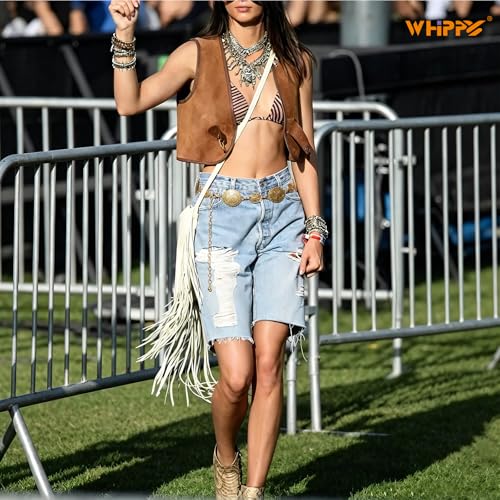 Image of WHIPPY Women Concho Chain Belt Metal Link Western Cowgirl Turquoise Chain Belt for Dress