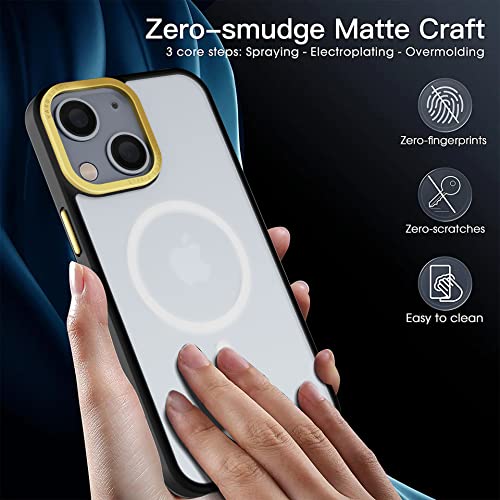 Image of Vaku Luxos Trans Armor MagPro for iPhone 14 Plus Cover Case, 6 Feet Drop, Metal Ring Camera Protection, Shockproof, Scratch Resistant, Slim, Compatible with MagSafe Back Cover - Black & Gold
