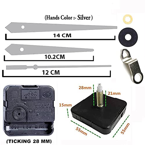 Image of YOPY� Quartz Machine for Big Size Wall Clock,Battery Operated,Clock Movement Machine with Needles and Hook 28 MM (Needles : Antique Silver 2)
