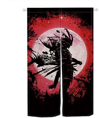 Leowefowa Japanese Noren Doorway Curtain Traditional Japanese Style Door Curtain Window Treatment Door Tapestry Polyester for Bar,Bistro Decorations 33.5″ Width x 55.9″ Long (Samurai Printed) Scary