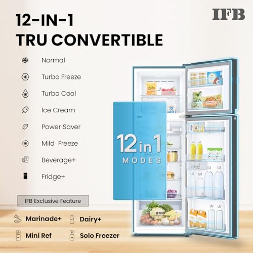 Image of IFB Smart Choice 331L, 3 Star, Tru Convertible 12-in-1, Advanced Inverter Compressor, Frost Free Double Door Refrigerator, WiFi Enabled, 4-Year Machine Warranty (IFBFF-3833DKSETU, Metal Black)