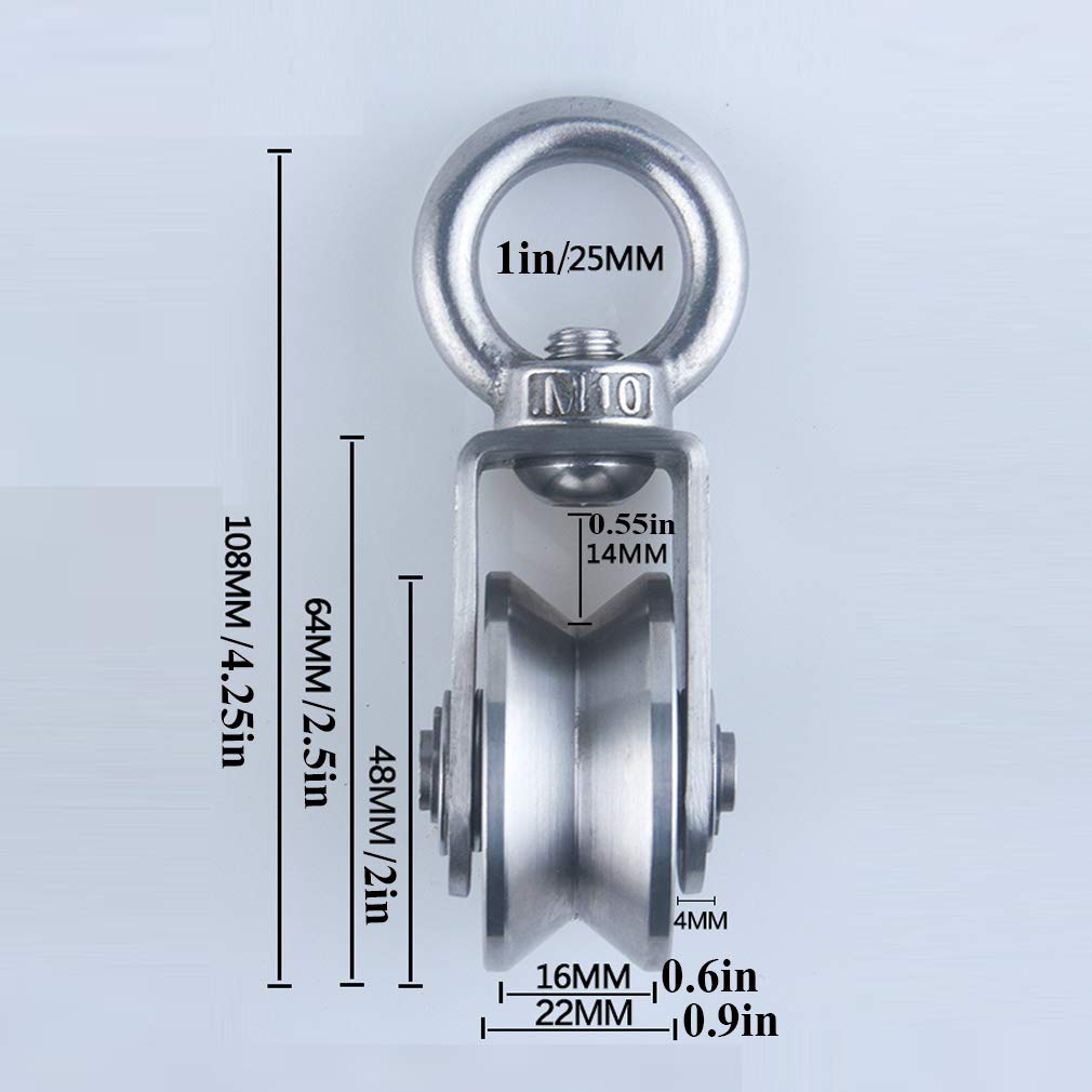 Puleggia in Acciaio Inossidabile,Puleggia a Fune Metallica,Set di Pulegge per Gru,Gancio Girevole per Gru di Sollevamento,Peso del Cuscinetto 350kg-500kg (48mm,6 PCS)