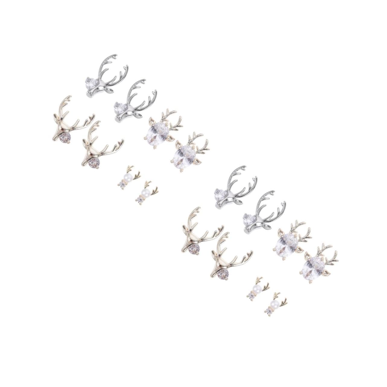 2 Set Accessori Per Unghie Con Design Corno Cervo E Zirconi Charms Per Nail Art Te Per Domestico 16 Pezzi * 2