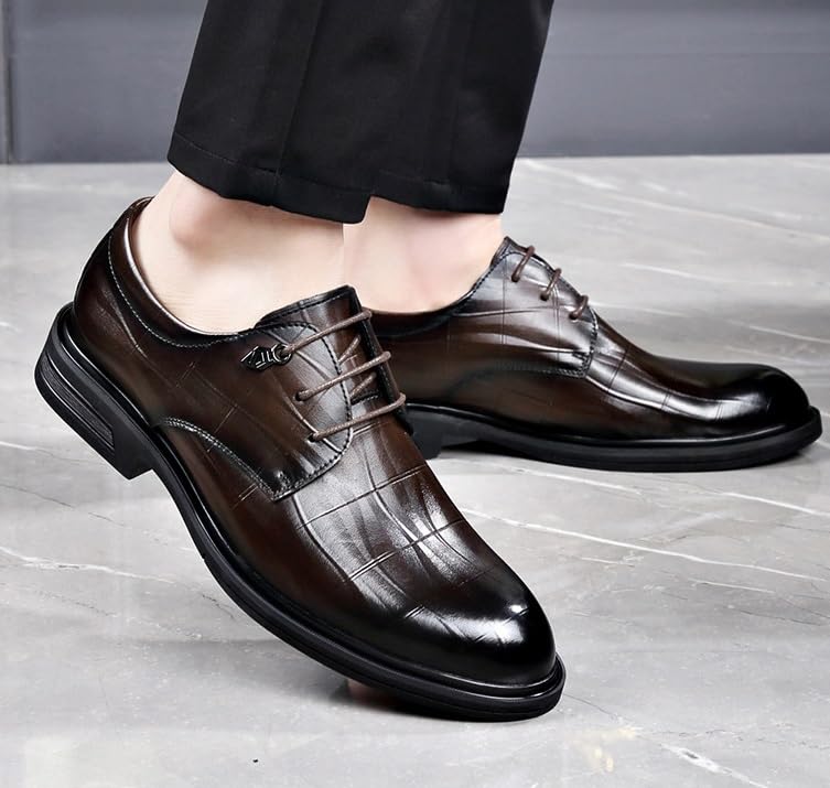 Mens Oxford Men's Luxury Dress Shoes Modern Leather Business Oxford Dress Shoes Classic Lace-up Formal Tuxedo Derby Shoes Dress Shoes(Brown,7)2