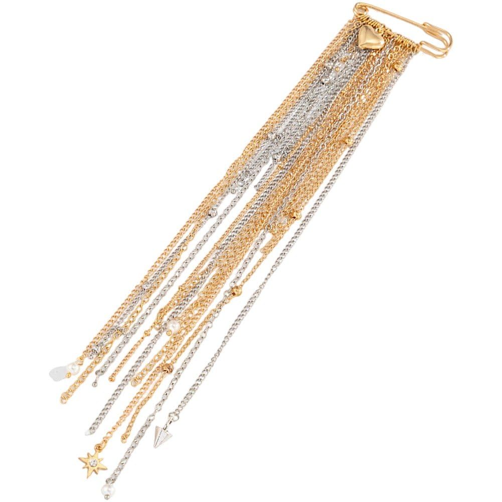 Sslvya Tassel Chain Brooch Pin Heart Chain Lapel Pin Elegant Fringe Safety Pin for Jackets Scarves Dresses Clothing Decoration