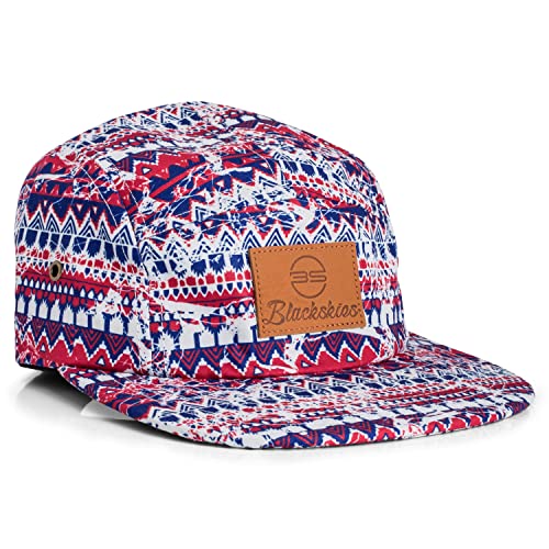 Blackskies® Quetzalcoatl 5-Panel Cap Damen Herren Baseball Mütze Kappe Blumen Suede Azteken Native | Herren Damen Cap – Basecap Männer Frauen Unisex Streetwear Outdoor Sommer Freizeit