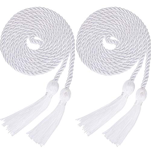 Yaomiao 2 Pieces Graduation Cords Honor 2026 Polyester Yarn Decorative Garland Twist Ties with Tassels for Bachelor Gown Graduation(White)