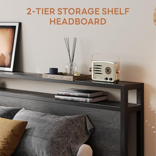 LIKIMIO-Queen-Bed-Frame-with-Headboard-Dark-Wood-Camas-Queen-with-Strong-Supports-Sturdy-Noise-Free-No-Box-Spring-Needed-Charcoal-Grey