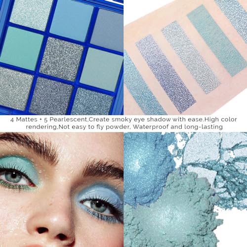 Evpct 9 Colors Dark Light Royal Cobalt Blue Pearl White Glitter Shimmer Eye Shadow Makeup Palette Highly Pigmented Waterproof Matte Metallic Shimmer Daily Party Sparkling Eyeshadow Palett thumb #2