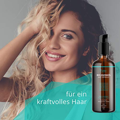 Bio Jojobaöl Kaltgepresst - 100% rein - für gesunde Haare, weiche Haut und starke Nägel - Auch für Gesicht geeignet - 100ml in Lichtschutz Glasflasche - nativ, made in Germany, von colibri skincare - Image 5