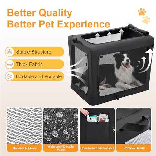 Image of NEWBULIG Collapsible Dog Crate 36 Inch, Portable Travel Crate for Dogs and Cats, Soft Foldable Pet Kennel with 3-Door Mesh Windows Indoor & Outdoor