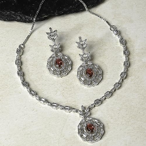 Rhodium-Plated American Diamond Necklace & Earring Set