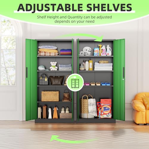 Image of INTERGREAT Metal Storage Cabinet, 72 inch Locking Steel Cabinets with 2 Door and 4 Adjustable Shelves, Tall Metal Cabinet for Home Office, Garage, Warehouse,(Black+Green)