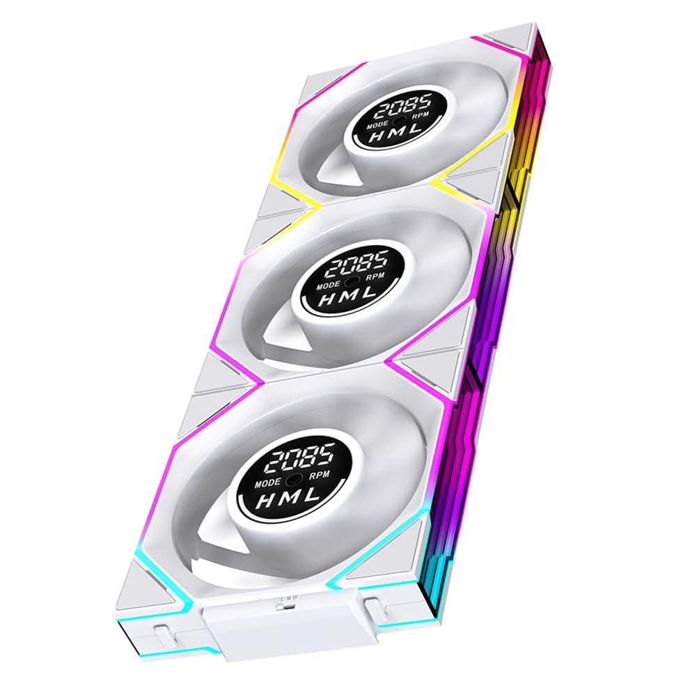 Ventola per Case da 120 mm con Display Digitale, 3 Pezzi, Dissipatore per CPU ARGB con Design A Specchio Infinito, 600-2100 /Min, Raffreddamento per Computer D