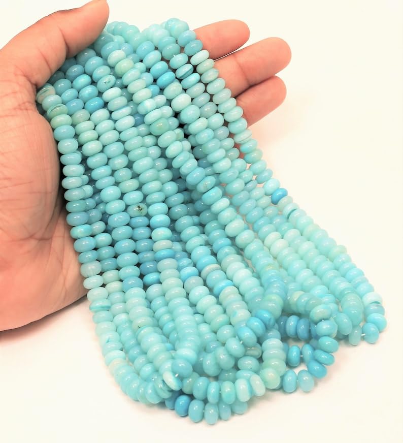 Opale bleue naturelle : perles lisses haut de gamme pour création de colliers uniques