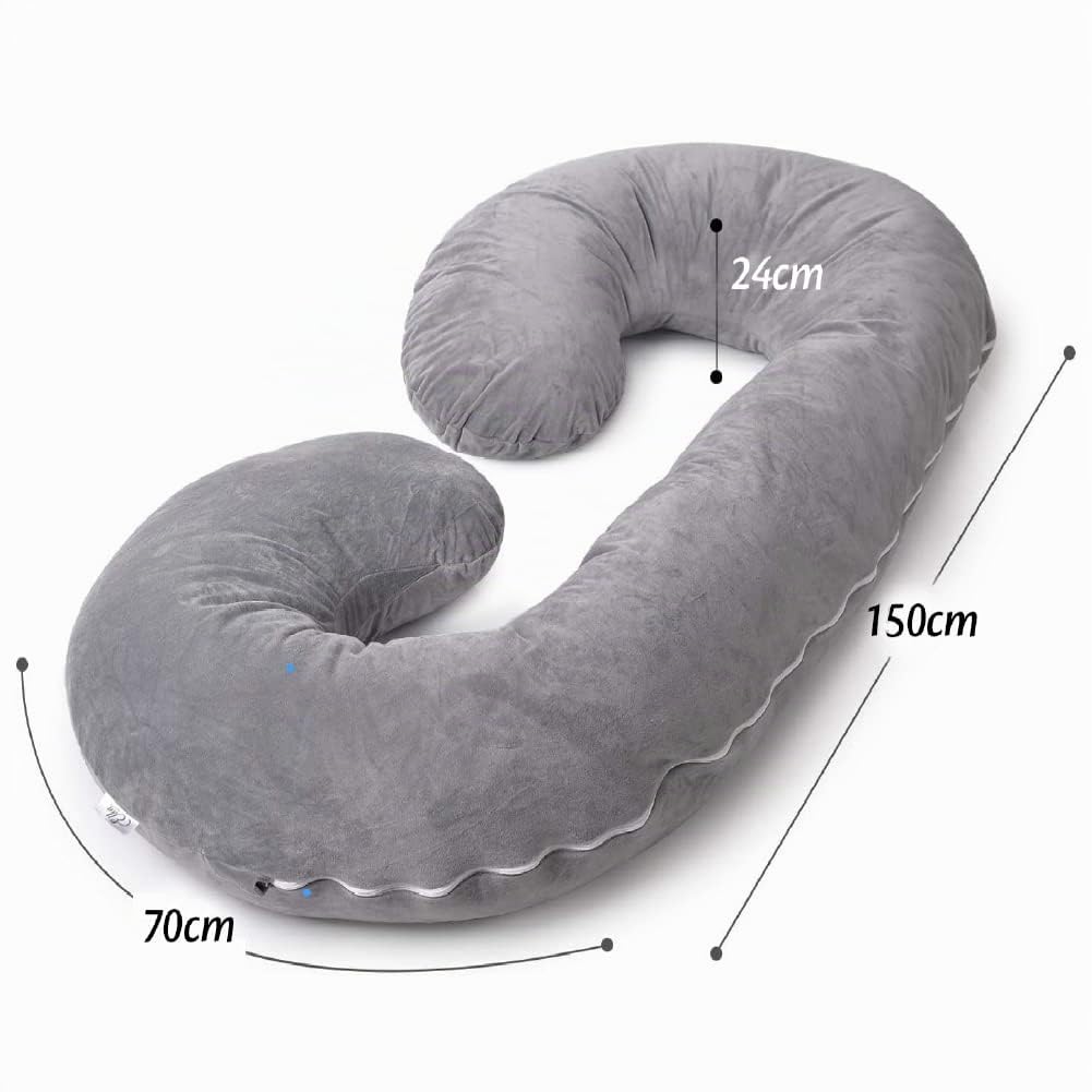 Ella Coussin de Grossesse - Coussin de Maternité et Corps Forme en C, Personnes Qui Dorment sur Le Côté - Rembourrage Polyester, Housse Amovible & Lavable en Minky Oreiller de Grossesse, 150x70cm Gris