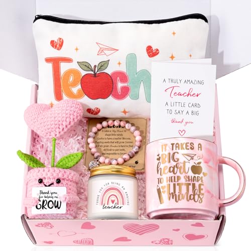 Teacher Appreciation Gifts for Women,Teacher Valentine Gifts from Students,Funny Christmas Back to School End of Year Thank You Basket Box,Unique Birthday Gift Ideas with Crochet Flower Makeup Bag Mug by UAREHIBY - Used condition - US$8.75