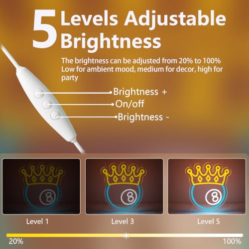 Image of Crown Black Eight Billiards Neon Signs for Wall Decor Led Lights Suitable for Bedroom Man Cave Bar Pub Restaurant Christmas Gift Art