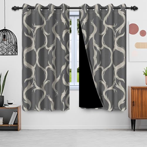 Qinunipoto カーテン 北欧 モダン ミニマル グレー 160cm丈 2枚セット 遮光 プリントカーテン 防寒 ポリエステル製 窓かーてん ウィンドウ ブラインド シェード おしゃれ インテリア 間仕切り 目隠し 断熱 遮断
