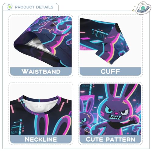 Wudan Neon Bunny Group Kids Boys Sweatshirts Hoodies Long Sleeve Tops Clothing Shirts3