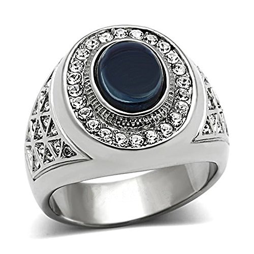 Panvisionary Men's Dark Blue Stainless Steel Ring 8mmx10mm Oval Main Stone 9