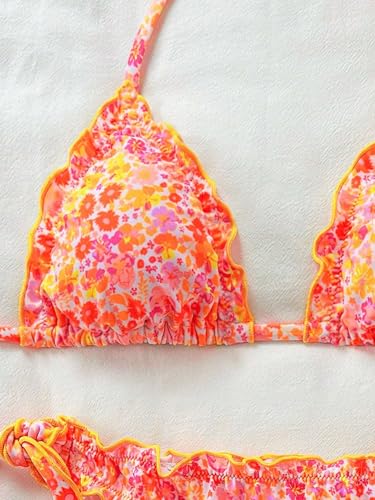 Women's Floral Print Bathing Suit Halter Tie Side Summer Swimsuit Bikinis Set3