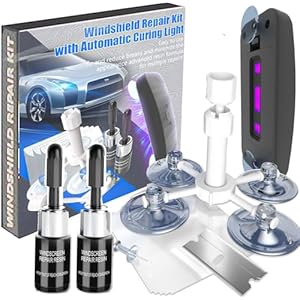 Kit de reparación de parabrisas, kit de reparación de grietas de parabrisas de 2 piezas con luz de curado de ventosa, herramienta de parabrisas de vehículos nano fluido automotriz, kit de