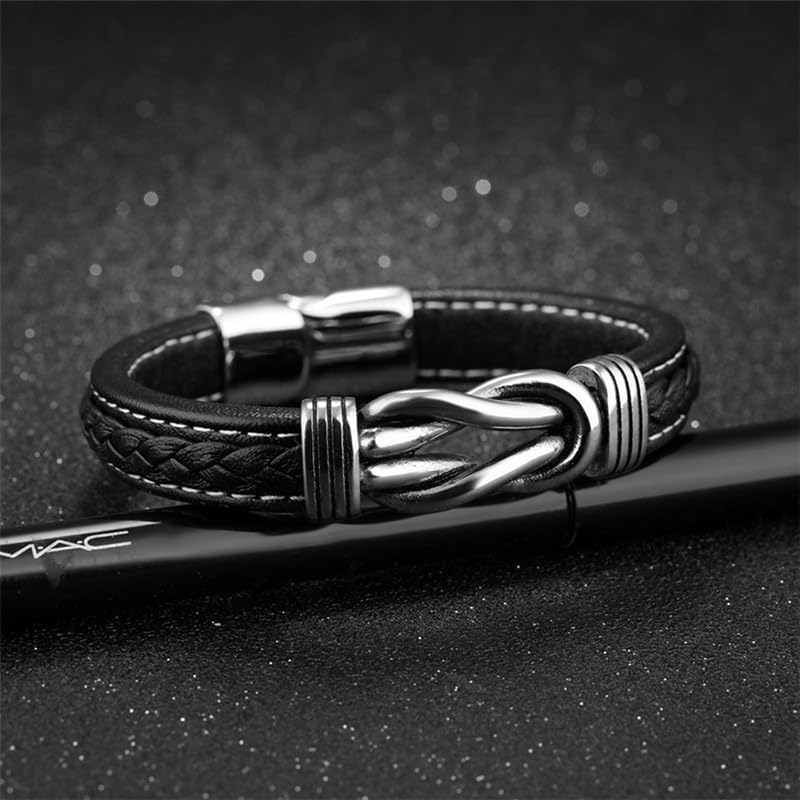 Personalized Braided Leather Infinity Bracelet for Men Women, Mother and Son Linked Bracelet,To My Son Bracelet from Mom and Dad, Father's Day Gifts Bracelet,Adjustable Size 7.4"/8.2"/9"4