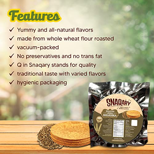 Image of Snaqary All In 1 Whole Wheat Flour Khakhra Roasted Jeera Khakhra, Healthy Indian Snacks, Crispy and Crunchy Delicious Khakhra Snacks, Pack of 2-200g Each.