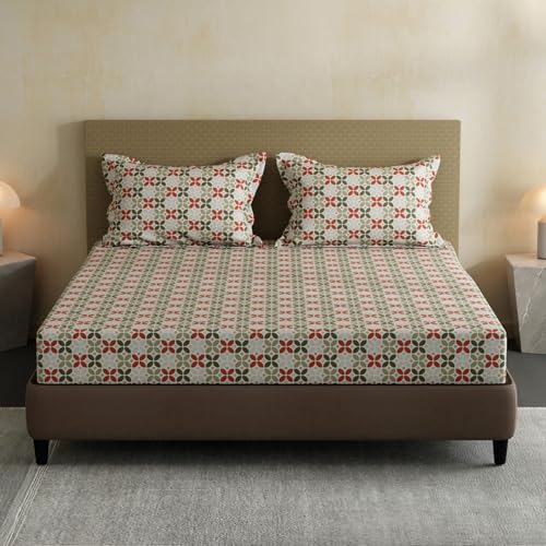 Image of Layers 100% Cotton Bedsheet for Double Size Bed | Lumina Floret Collection | 144 TC Soft & Breathable | Printed with 2 Pillow Covers | Wrinkle Free & Colorfast | 3 Piece Bedding Set - Multicolor