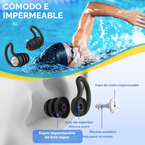 Tapones oidos natación - 3 Pares Silicona Tapones piscina adulto - Imagen 3