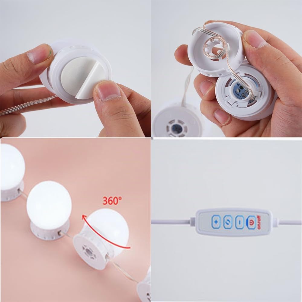 Luci da trucco per specchio LED Hollywood Luci per specchio Colore e luminosità regolabili Lunghezza Lampadina per trucco Luci per specchio Luci per trucco Toeletta Bagno 10 lampadine