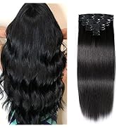 VIIYEESS Clip In Hair Extensions Real Human Hair Long, 18 Inch Remy Hair Extensions Clip Ins, 8 P...