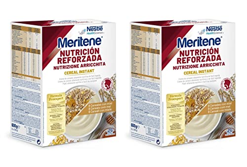 MERITENE Nutrición Reforzada Cereales Instantáneos 8 Cereales con miel- 2 sobres de 300g Plato principal altamente nutritivo de fácil ingesta para personas con dificultad para tragar