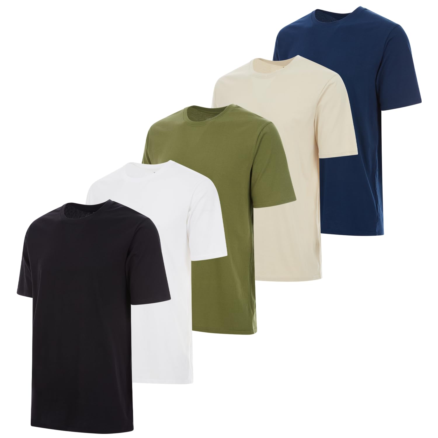 Essential Elements 5 Pack: Men's Crew Neck 100% Pure Cotton Breathable Short Sleeve T-Shirt