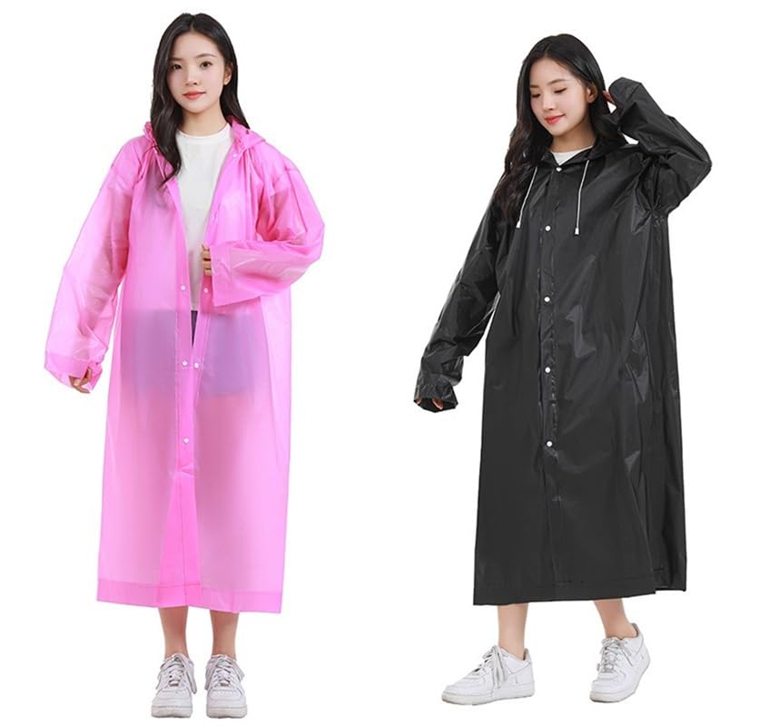 Image of Rain Ponchos for Adults, Reusable PEVA Rain Coats for Women Men Waterproof Lightweight Long Rain Jackets with Hood