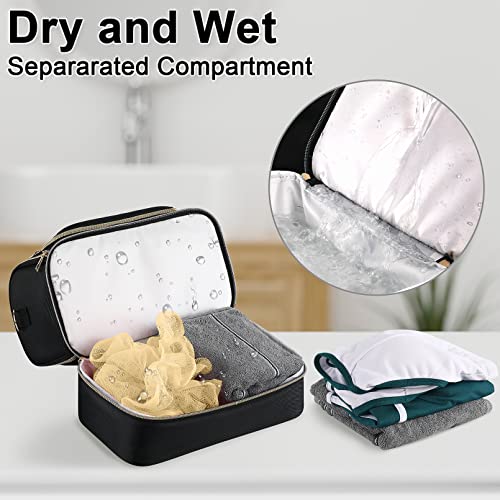 Travel Toiletry Bag For Women, Double Layer Hanging Makeup Organizer Bag With Waterproof Pocket, Cosmetic Bag Travel Essentials For Full Sized Toiletries, Travel, Business Trips, Family Use, Black #TOP3